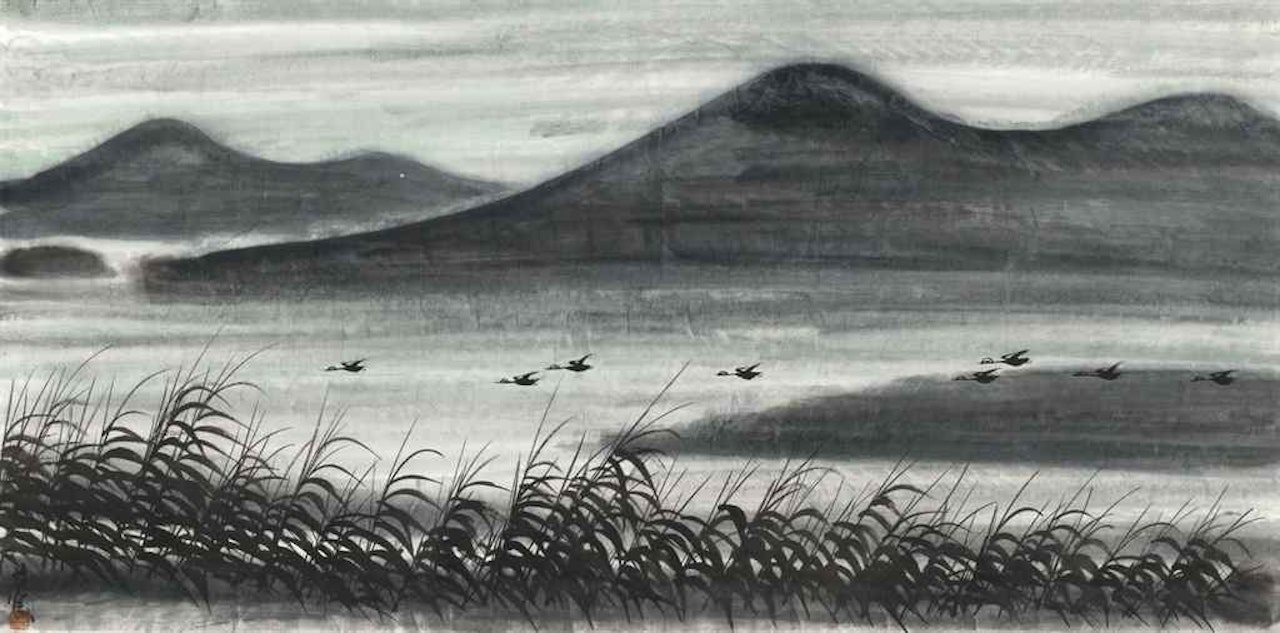 Flying Geese over Reeds by Lin Fengmian