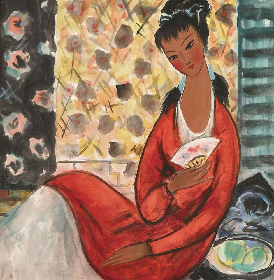 Lady in Red by Lin Fengmian