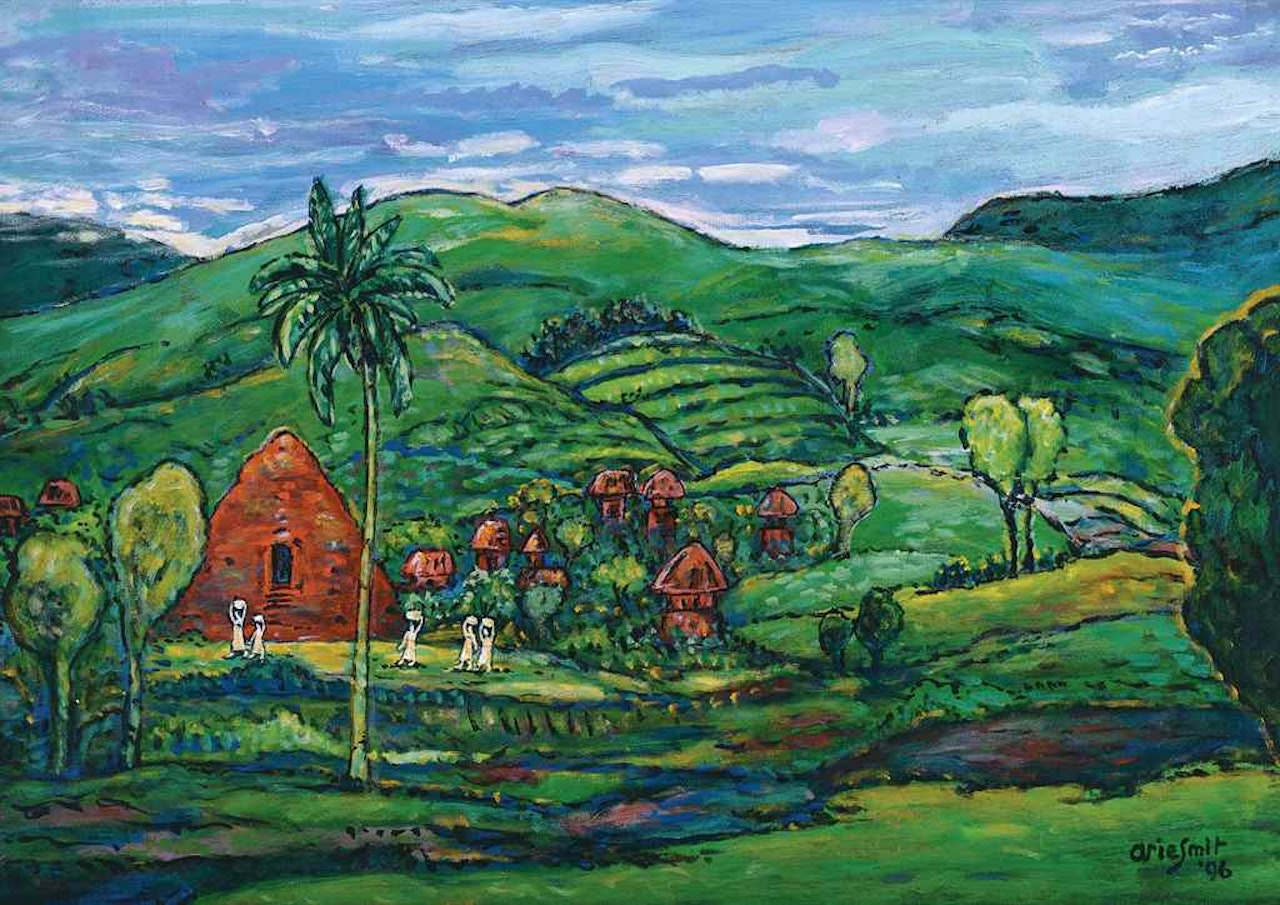 LANDSCAPE WITH VILLAGE TEMPLE by Arie Smit