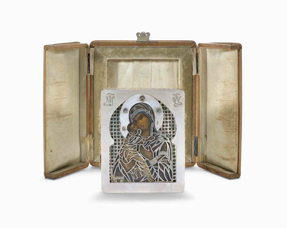 A GEM-SET PARCEL-GILT SILVER-MOUNTED ICON OF THE MOTHER OF GOD by Anonymous