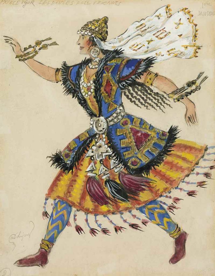 Two costume designs for 'Prince Igor' by Mstislav Valerianovich Dobuzhinsky