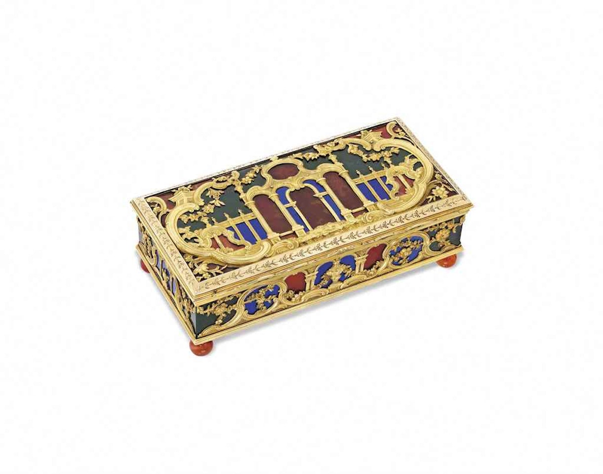A EUROPEAN GOLD-MOUNTED HARDSTONE DESK NECESSAIRE by Anonymous