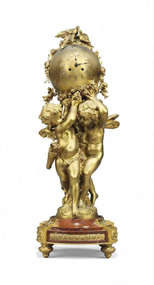 A FRENCH ORMOLU AND RED MARBLE MANTLE CLOCK by Anonymous