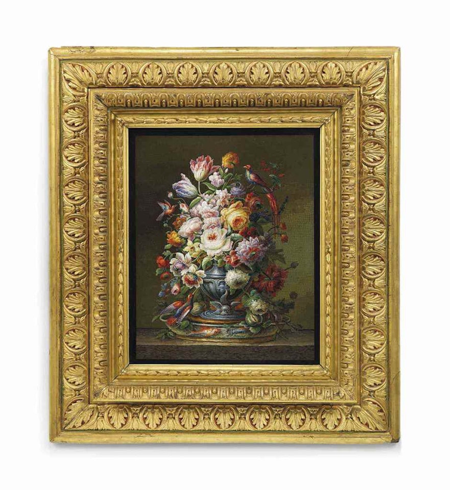 AN ITALIAN MICROMOSAIC PLAQUE DEPICTING A VASE OF FLOWERS by Anonymous