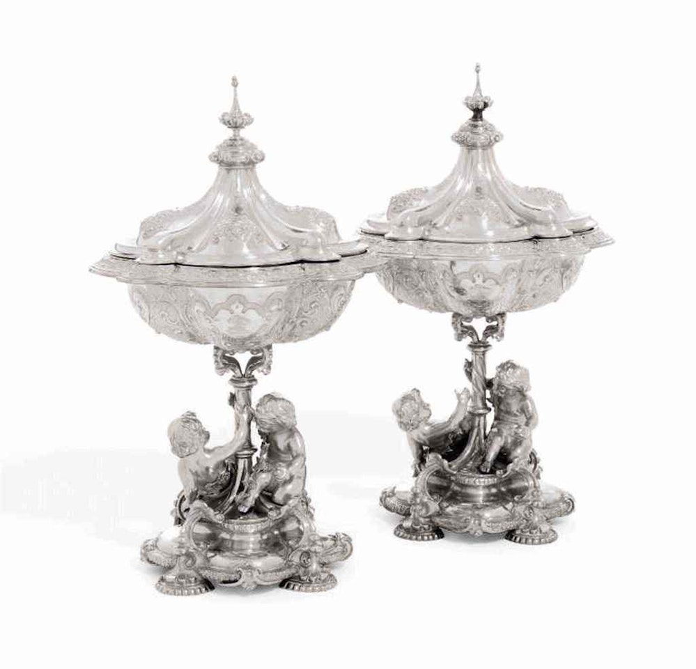 A PAIR OF VICTORIAN SILVER DESSERT-STANDS AND COVERS by Anonymous
