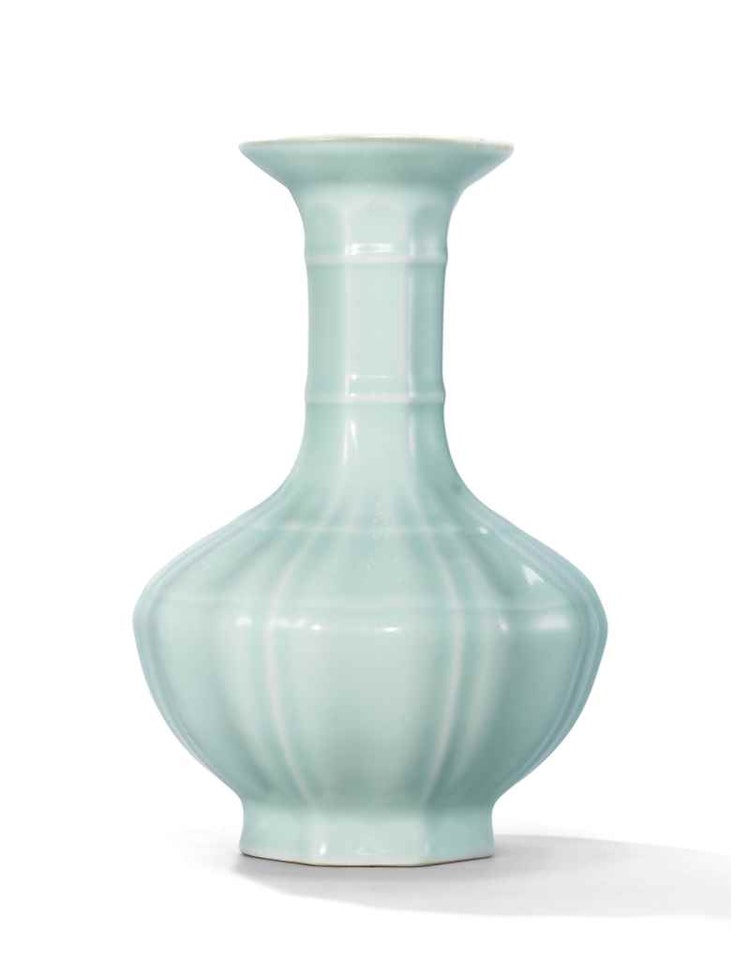A RARE CELADON-GLAZED OCTAGONAL LOBED VASE by Anonymous