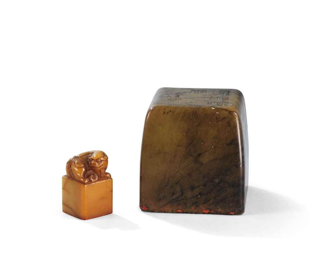 TWO INSCRIBED SOAPSTONE SEALS by Anonymous