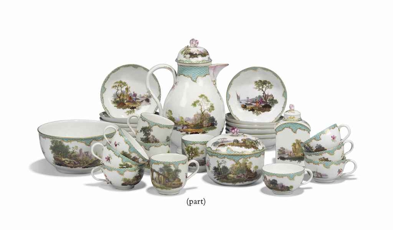 A MEISSEN GREEN MOSAIC-PATTERN PART TEA AND COFFEE-SERVICE by Anonymous