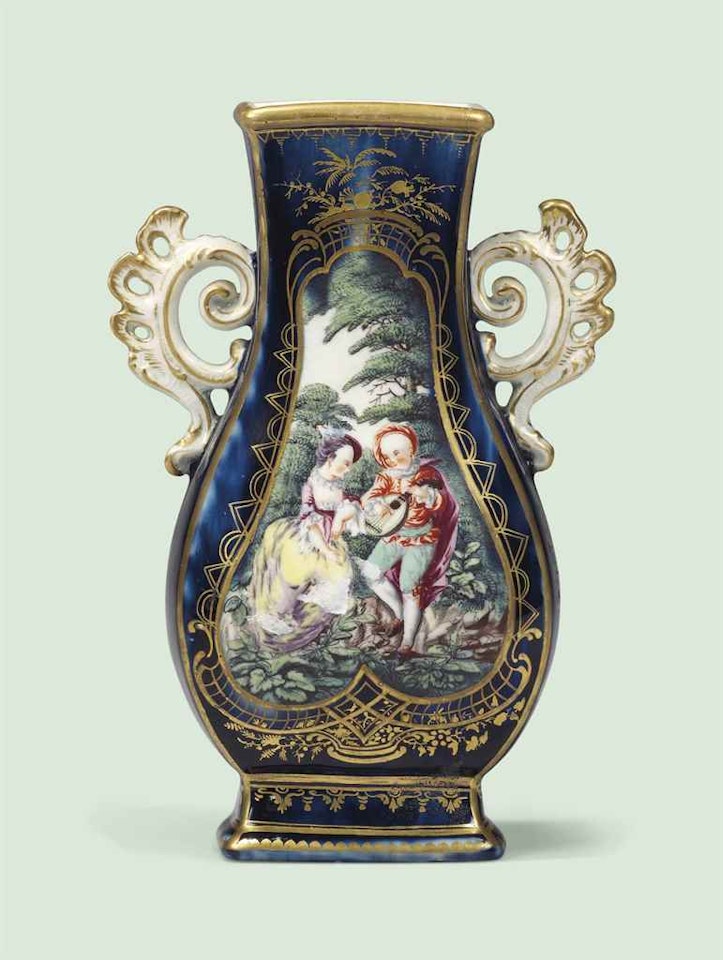 A CHELSEA BLUE-GROUND TWO-HANDLED VASE by Anonymous