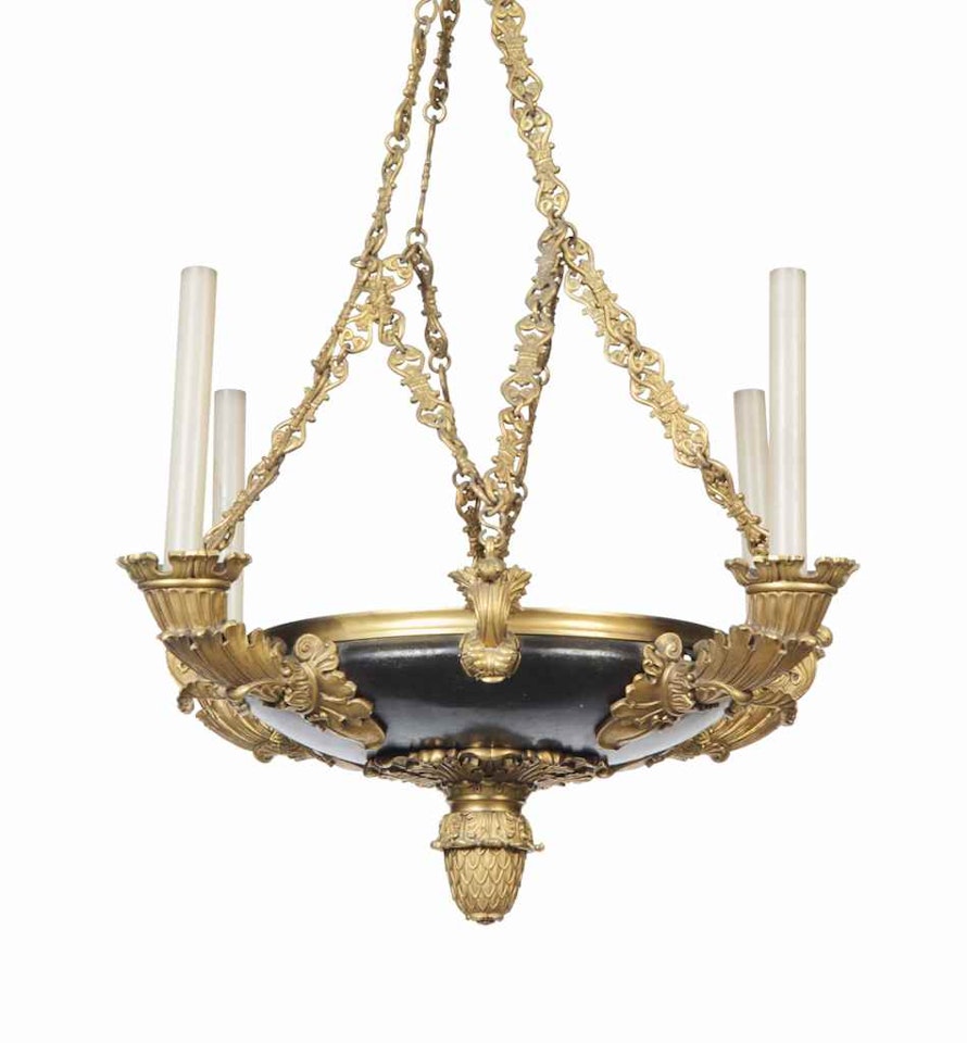 A LOUIS PHILIPPE GILT AND PATINATED-BRONZE FOUR-LIGHT COLZA CHANDELIER by Anonymous