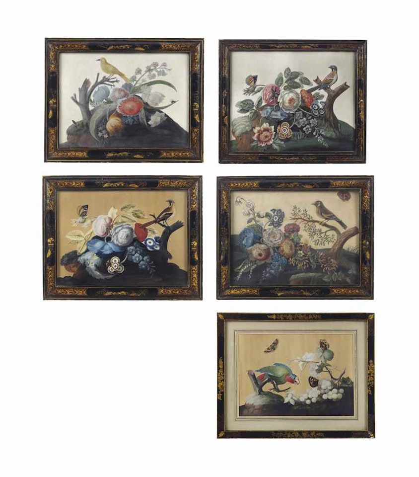 A SET OF FIVE IRISH GEORGE II EMBOSSED BIRD PICTURES by Anonymous