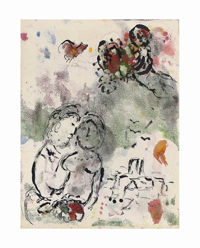 Ébauche, les amants avec un bouquet by Marc Chagall