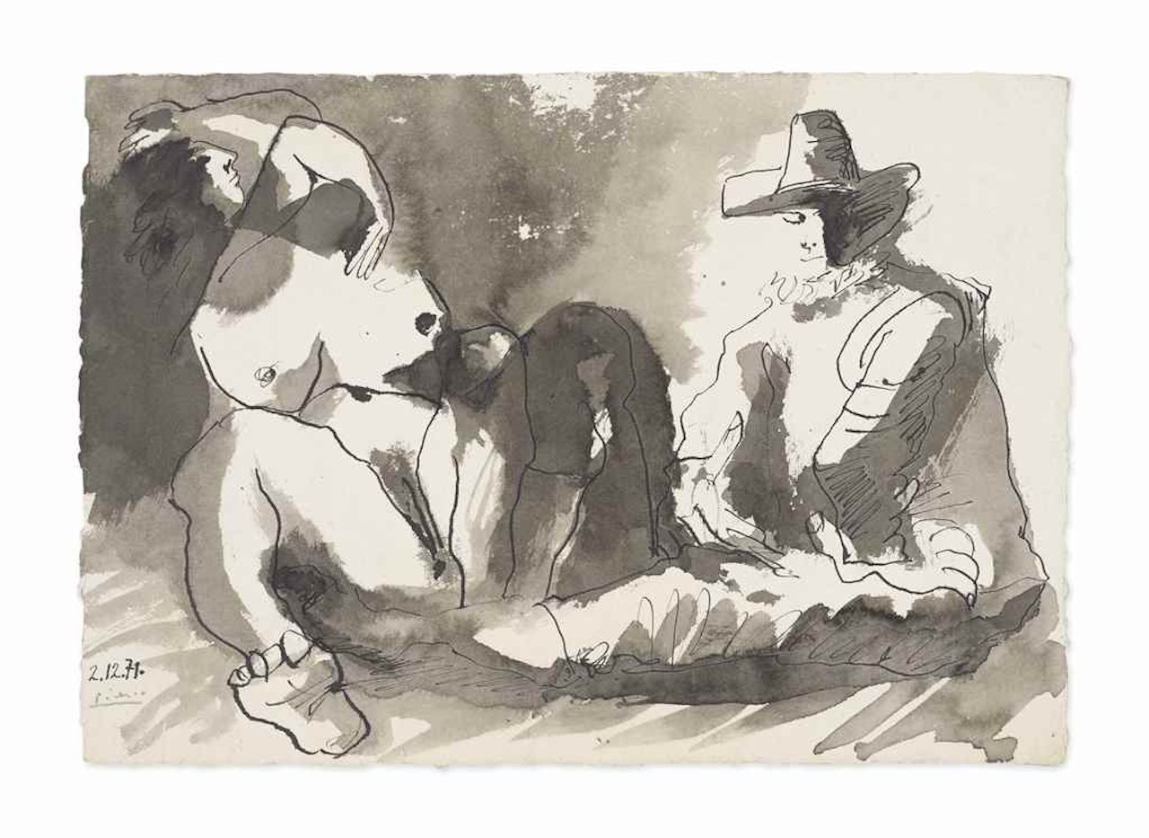 Nu et homme assis by Pablo Picasso