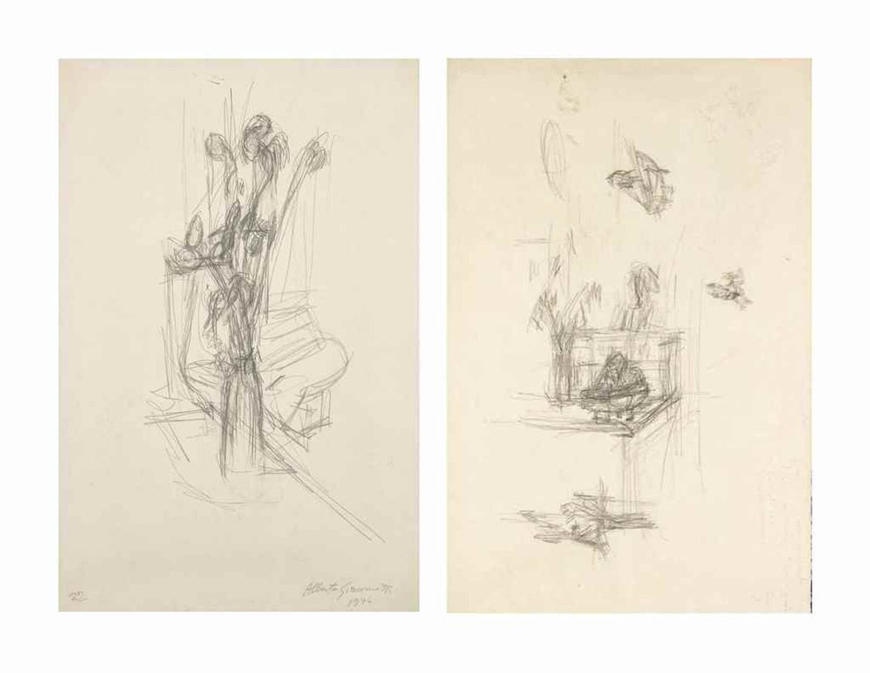 Nature morte au bouquet de fleurs (recto) Etudes (verso) by Alberto Giacometti