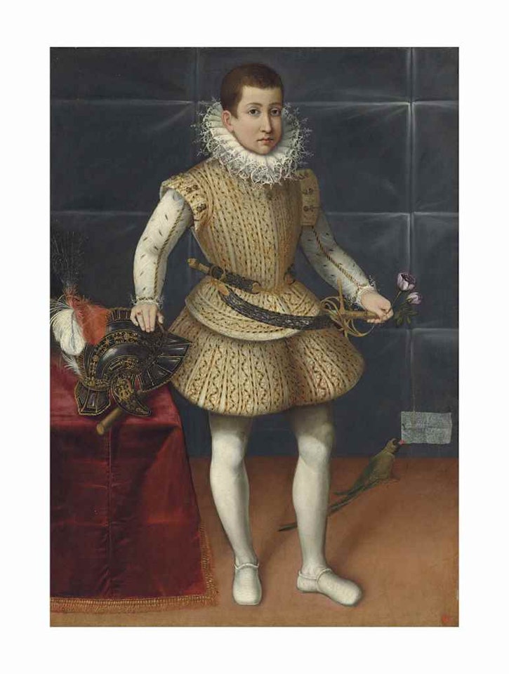 Portrait of a young nobleman of the Colonna family, possibly Giulio Cesare Colonna, Principe di Carbognano (1602-1681), full-length, in an embroidered jerkin and matching padded hose by Lavinia Fontana