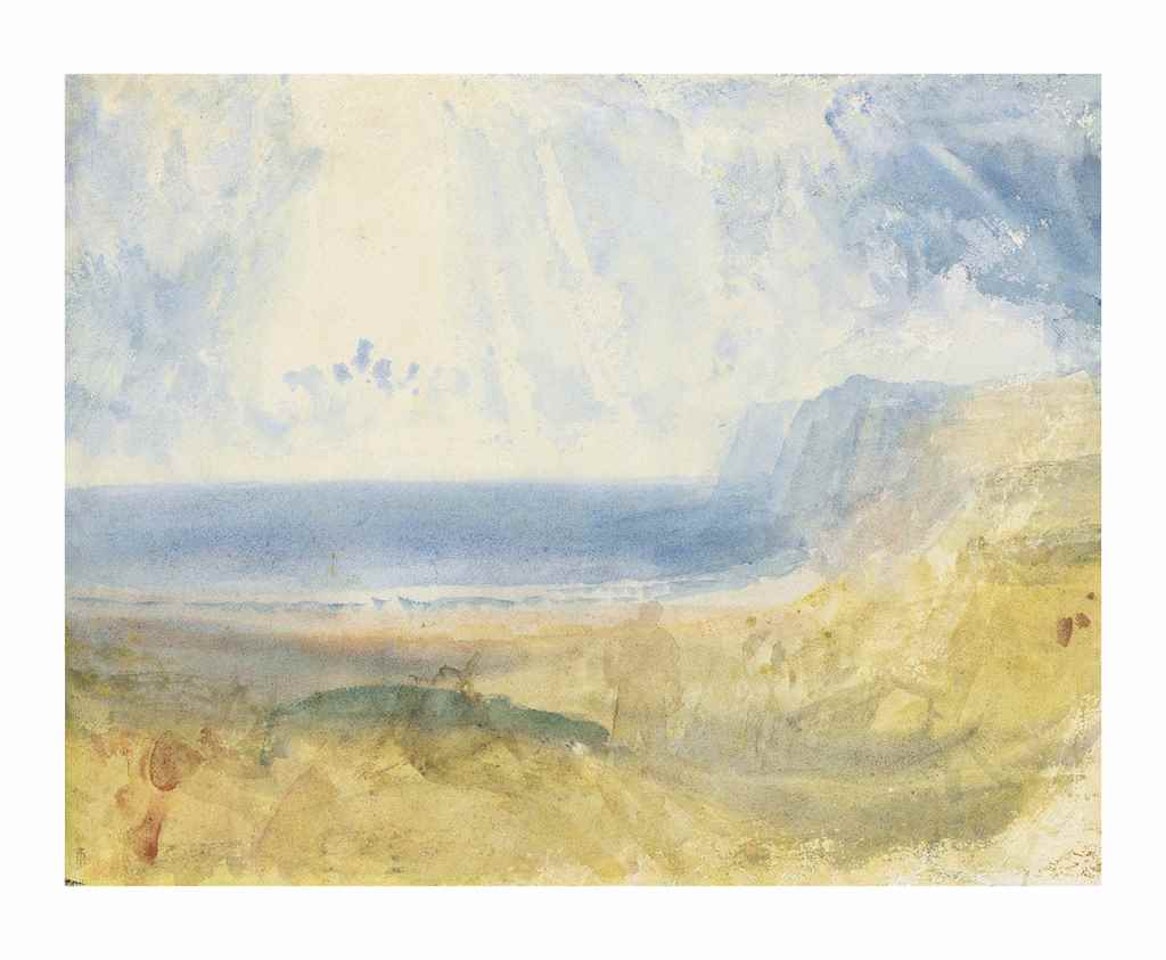 Colour beginning: A coastal landscape with a figure in the foreground by Joseph Mallord William Turner