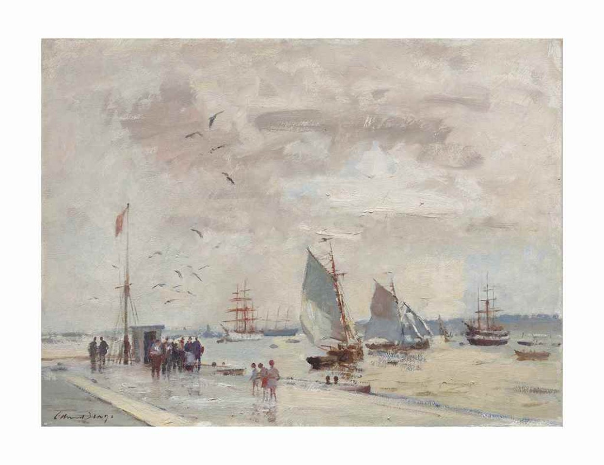A windy day, Lisbon harbour by Edward Seago