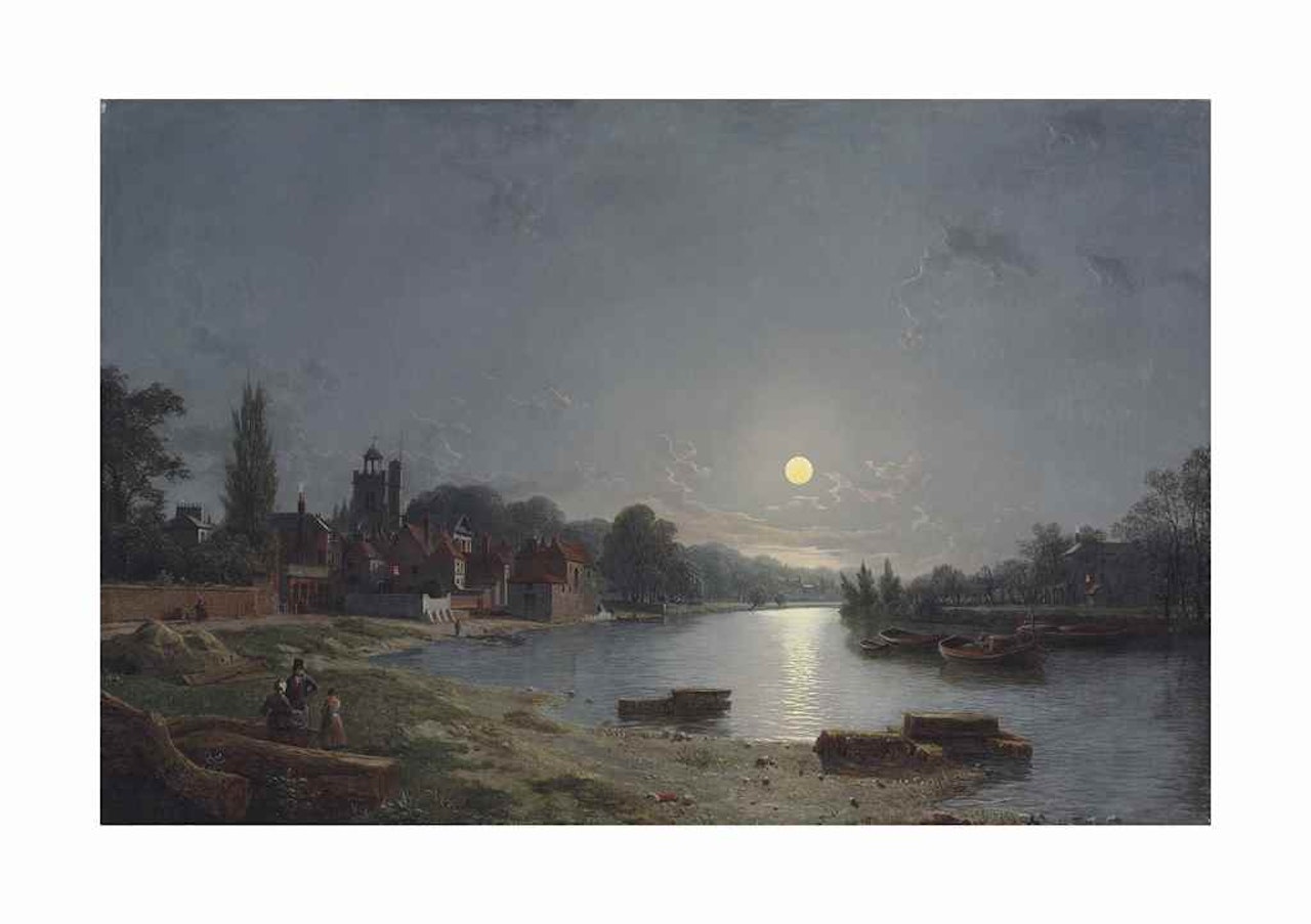 The Rose and Crown at Twickenham, with St Mary's Church beyond by Henry Pether