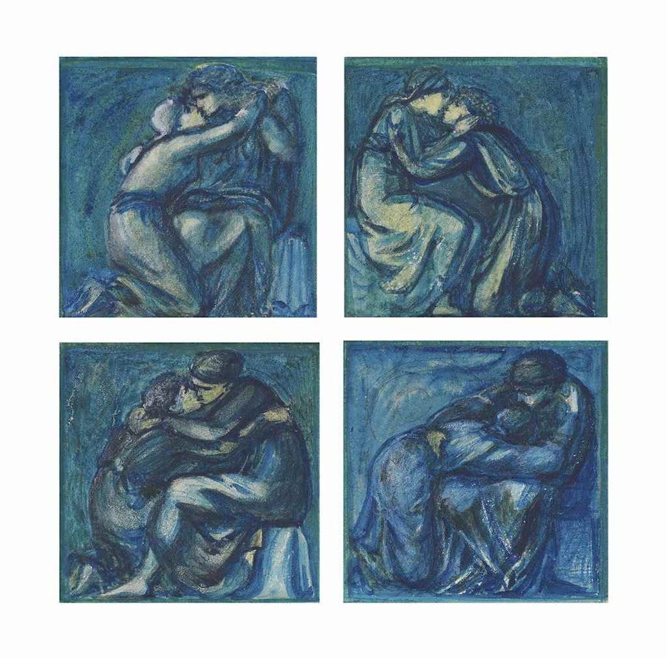 Lovers in a passionate embrace: four variations by Edward Coley Burne-Jones