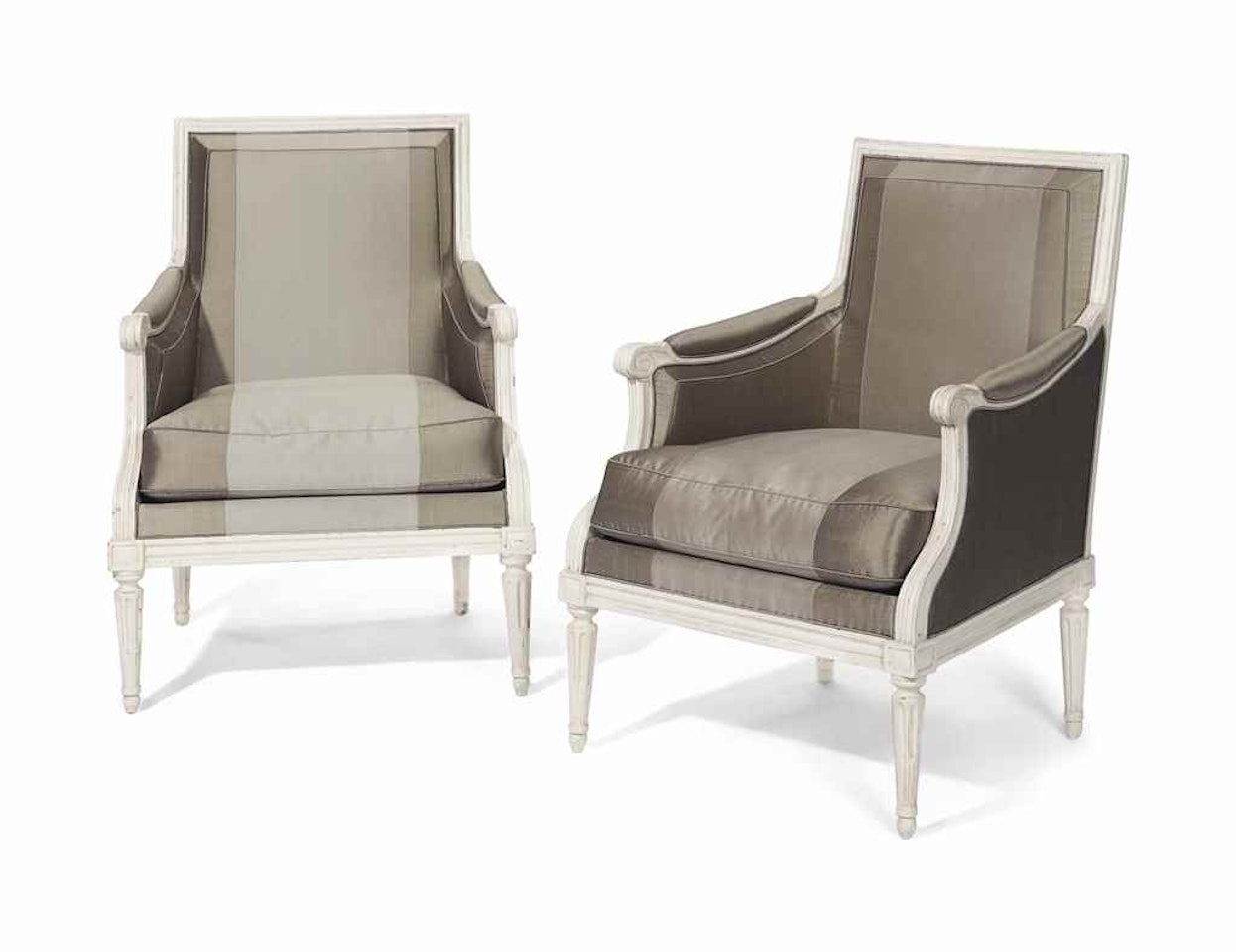 A PAIR OF LOUIS XVI WHITE-PAINTED BERGERES by Anonymous