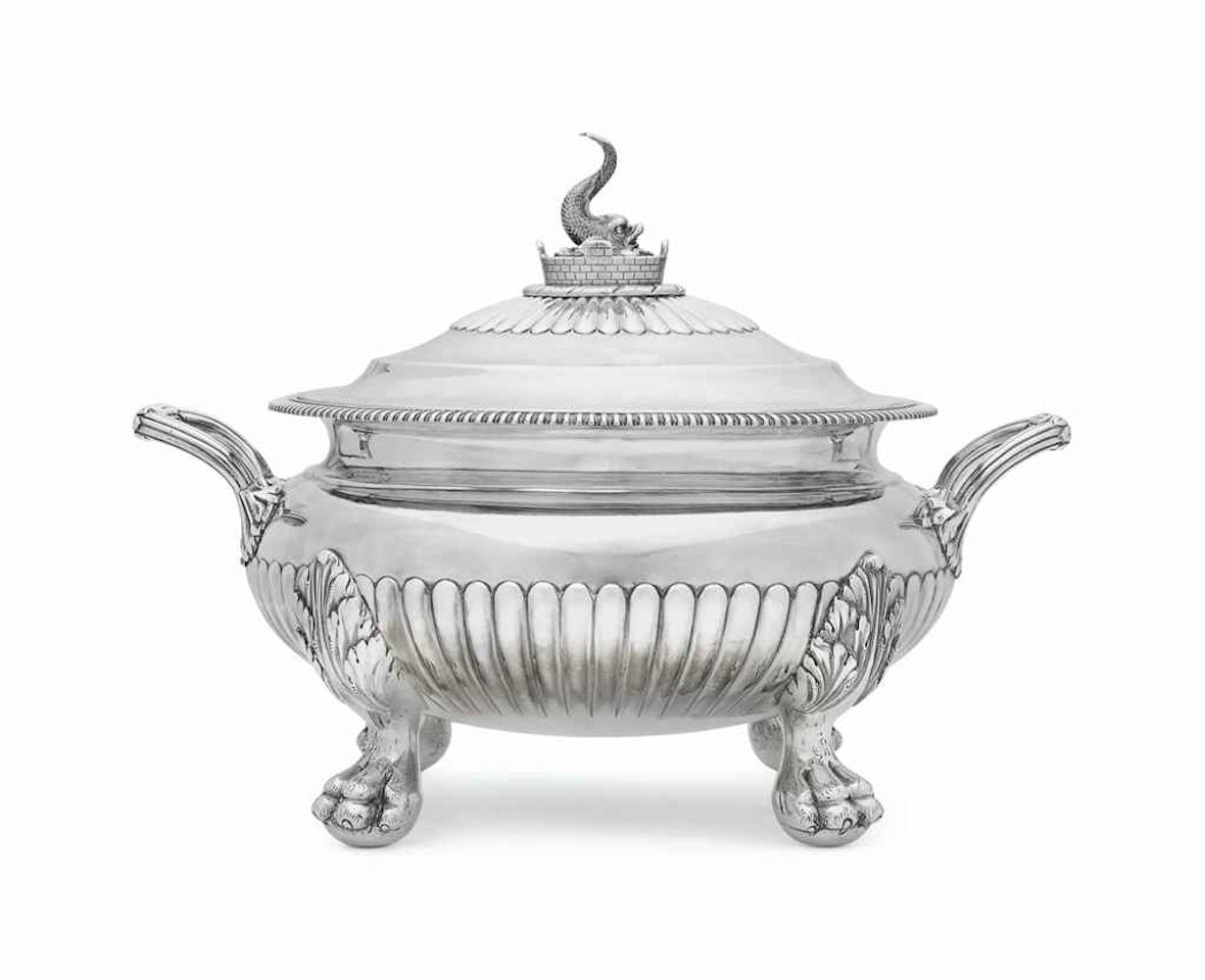 A GEORGE IV SILVER SOUP TUREEN AND COVER by Anonymous