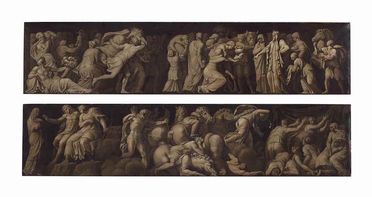 A pair of trompe l'oeil bas reliefs, en grisaille by French School