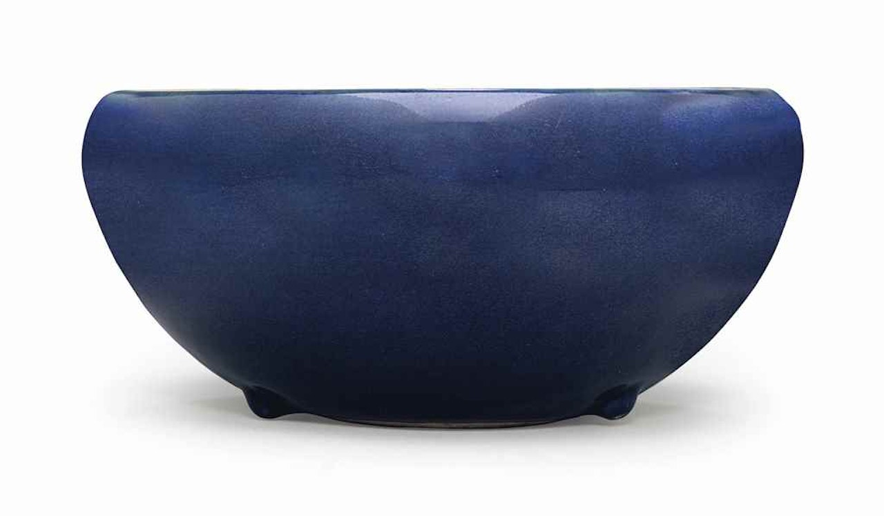 A CHINESE COBALT BLUE-GLAZED TRIPOD CENSER OR JARDINIÈRE by Anonymous