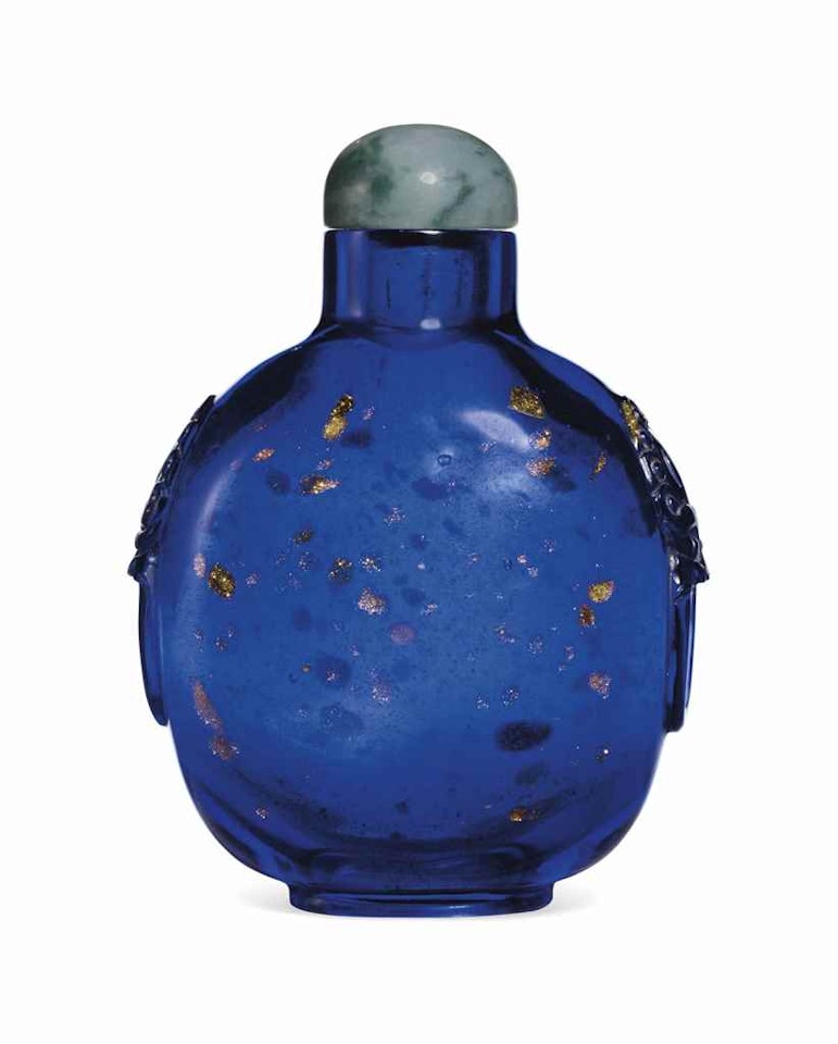 A GOLD-SPLASHED BLUE GLASS SNUFF BOTTLE by Anonymous