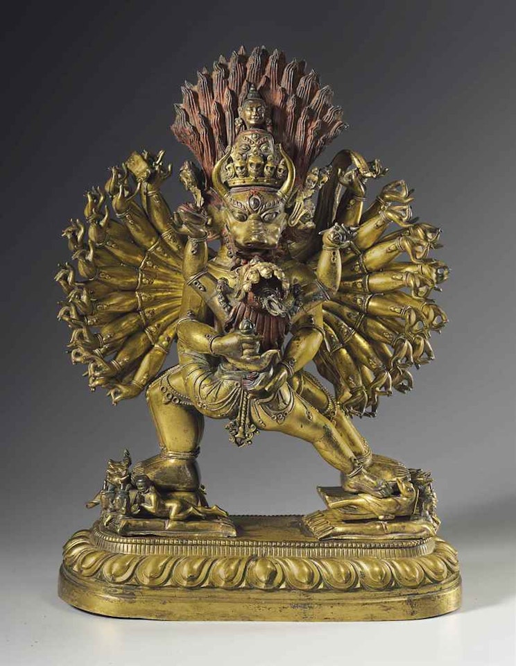 A Large Gilt Bronze Figure of Vajrabhairava and Vajra Vetali by Anonymous