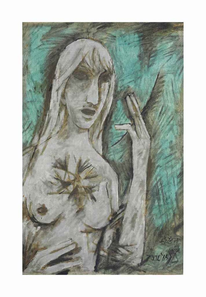 Untitled (Lady with Quill) by M.F. Husain