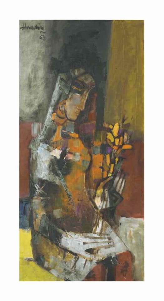 Untitled (Lady with Flower) by M.F. Husain
