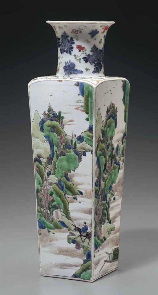 A FAMILLE VERTE FACETED VASE by Anonymous