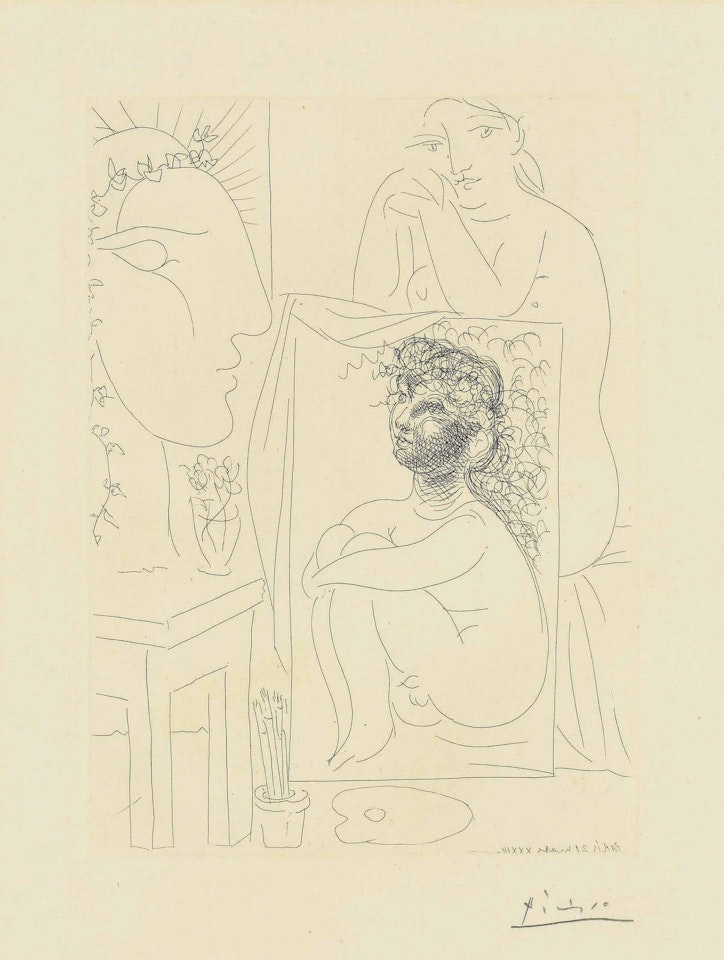 Modèle accoudé sur un tableau, from: La Suite Vollard by Pablo Picasso