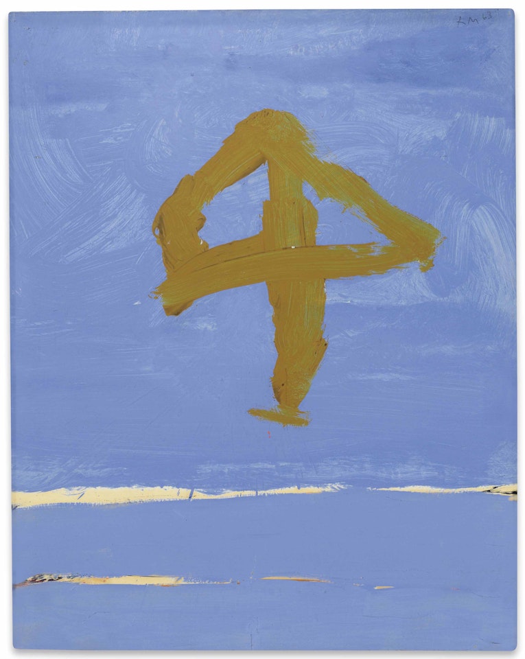 Untitled (Primal Ochre Sign on Blue) by Robert Motherwell