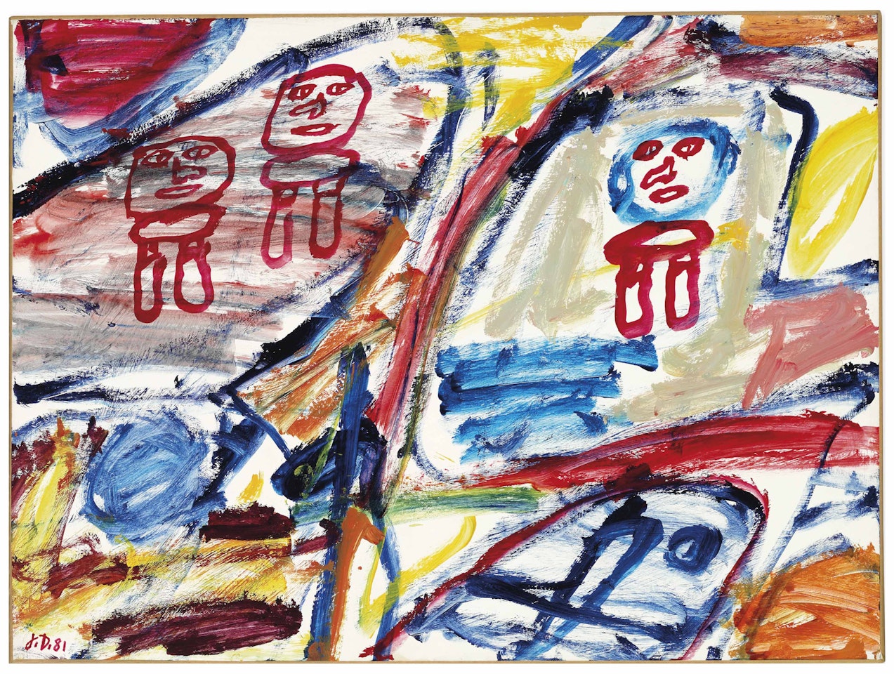 Site avec 3 personnages by Jean Dubuffet