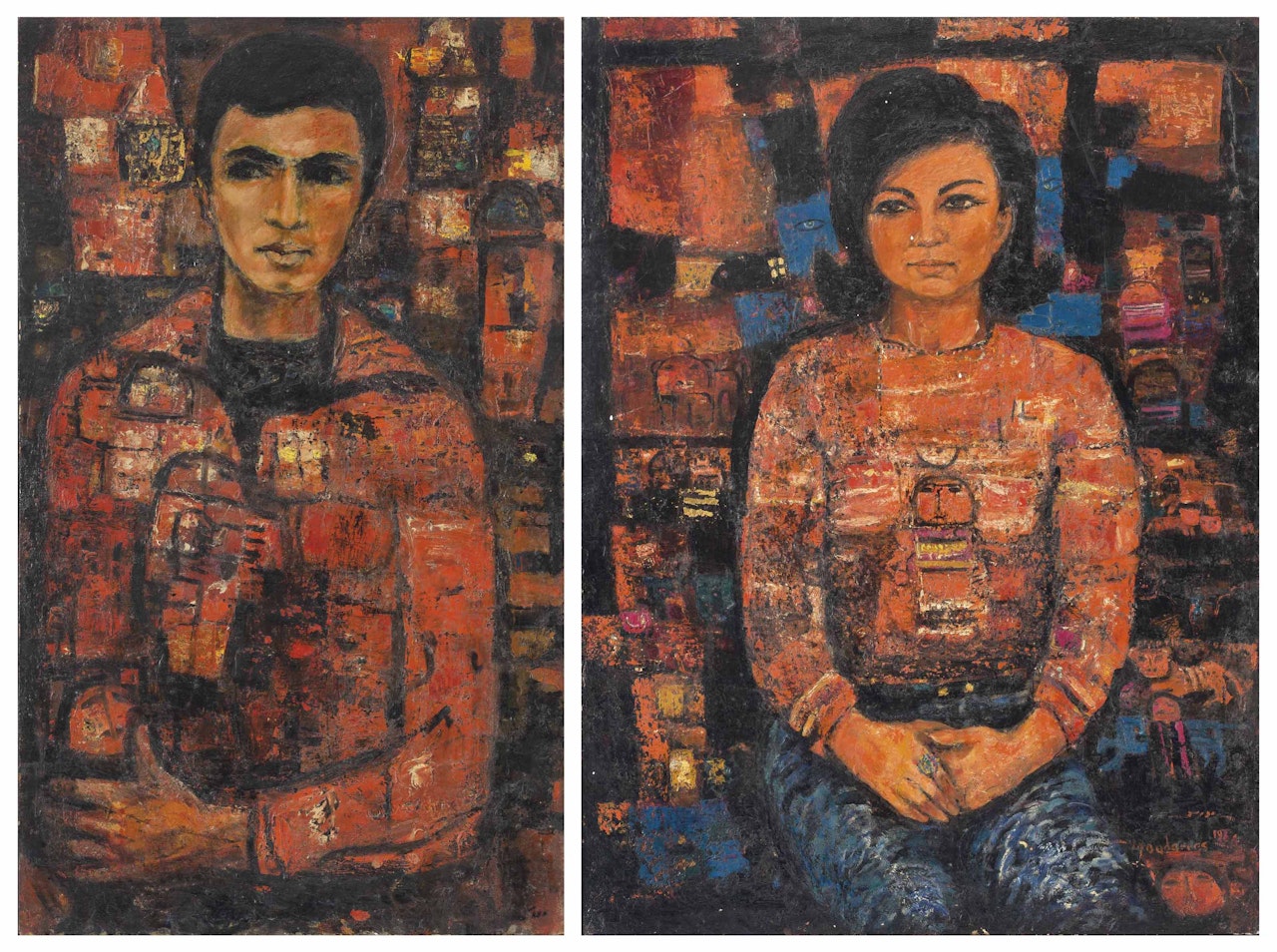 Portrait of Ghiath Al-Ghazi (i) & Portrait of Amal Al-Ghazi (ii) by Fateh Moudarres