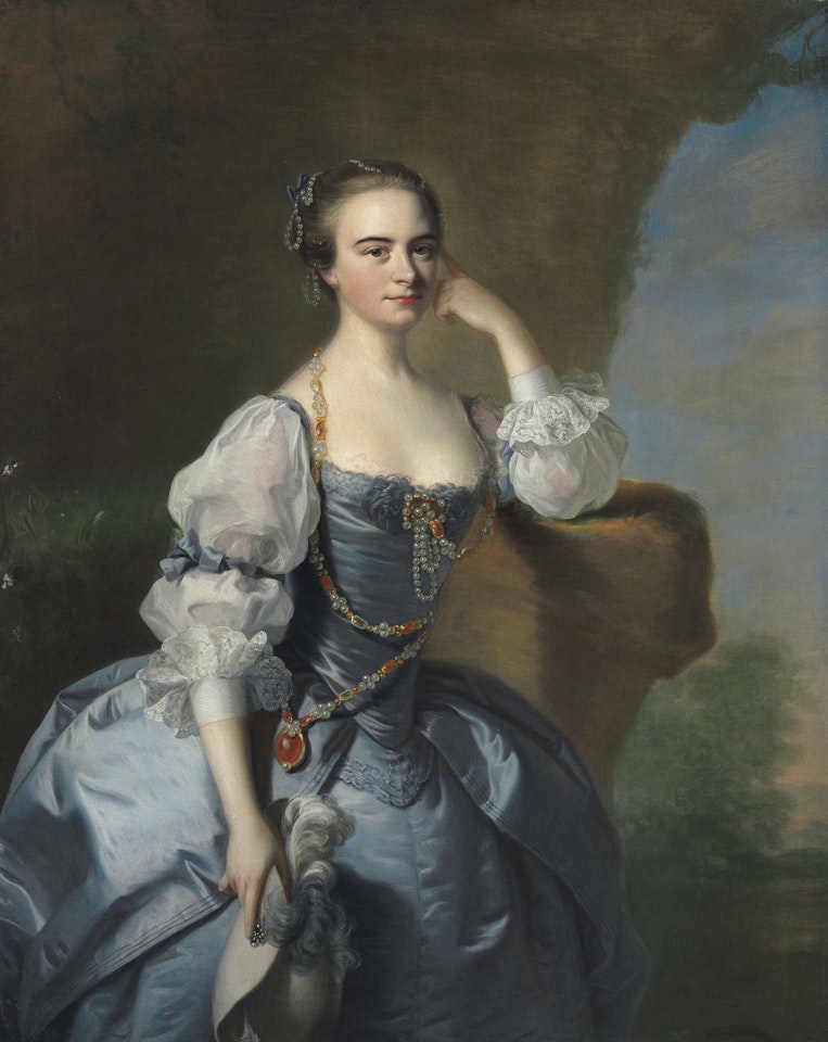 Portrait of Penelope Bayfield of Dedham Grove, Essex, three-quarter-length by Thomas Hudson