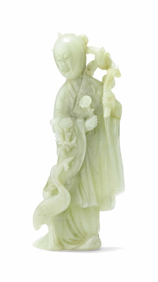 A PALE CELADON JADE XIWANGMU GROUP by Anonymous