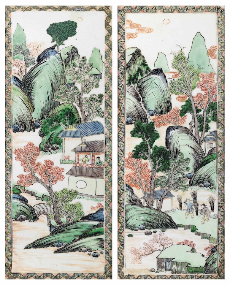 A PAIR OF FAMILLE VERTE 'LANDSCAPE' PLAQUES by Anonymous