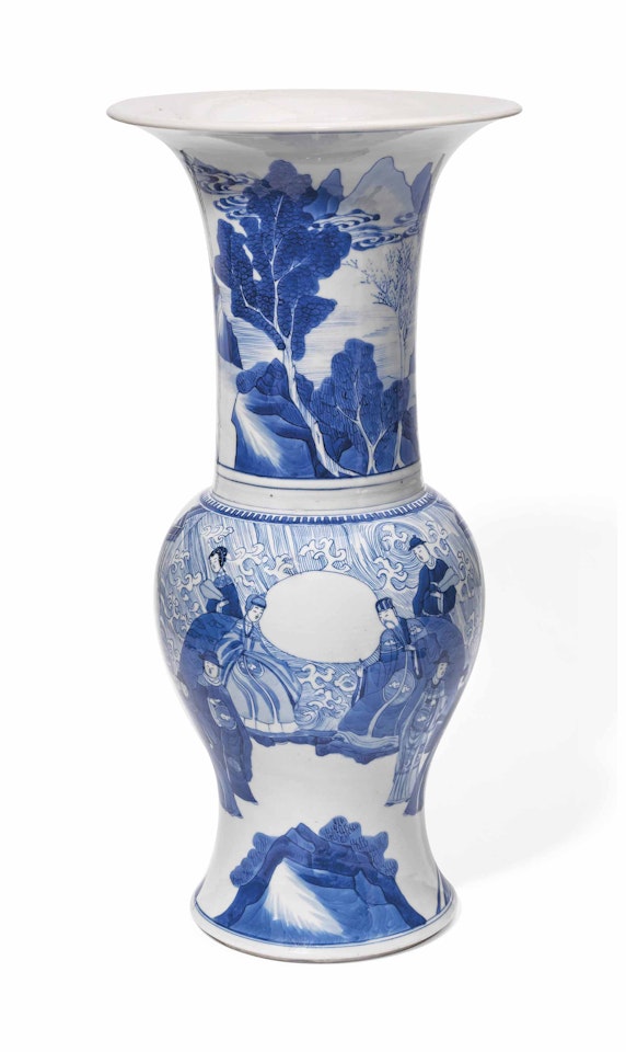 A LARGE BLUE AND WHITE 'PHOENIX TAIL' VASE by Anonymous