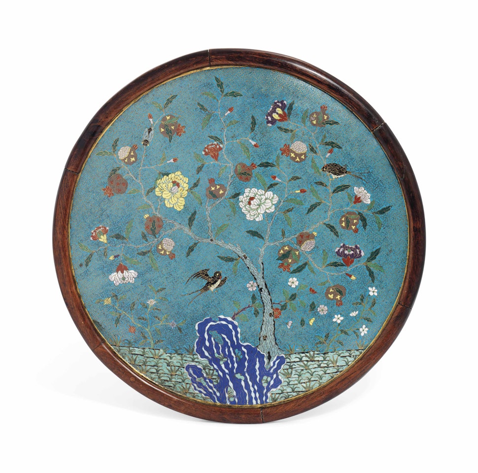 A LARGE CLOISONNÉ ENAMEL CIRCULAR 'BIRD AND POMEGRANATE' PLAQUE by Anonymous