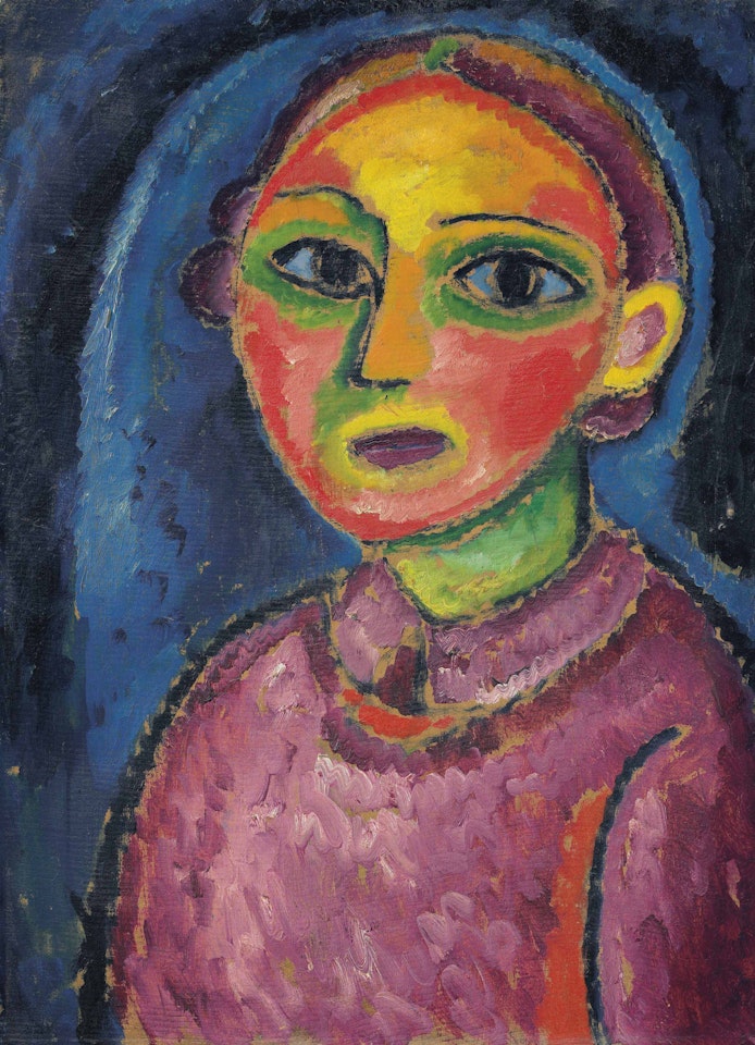 Brustbild einer Frau in rötlichem Gewand by Alexej von Jawlensky