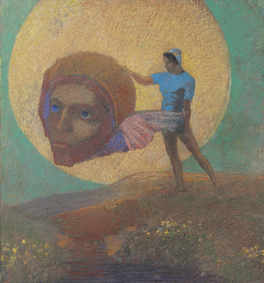 Figure portant une tête ailée (La chute d'lcare) by Odilon Redon