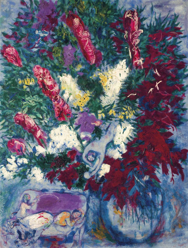 Vase de fleurs et personnages by Marc Chagall