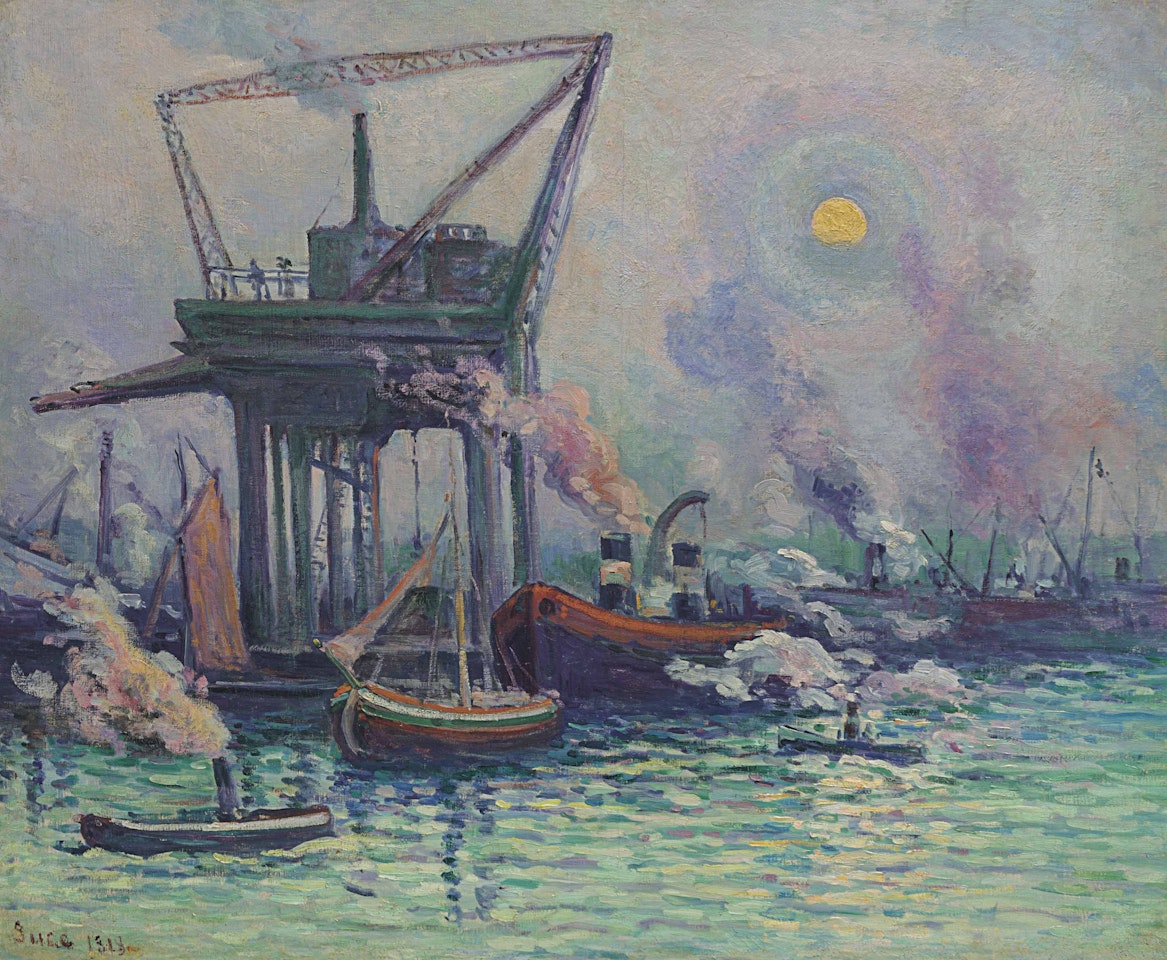 Bateaux dans le port de Rotterdam by Maximilien Luce
