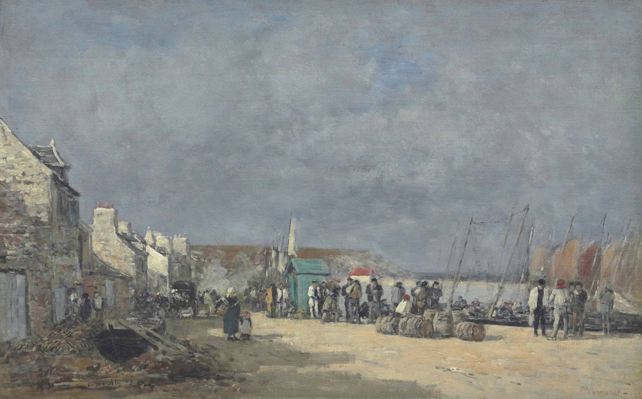 Le quai de Camaret, Pêcheur attendant la marée by Eugène Boudin