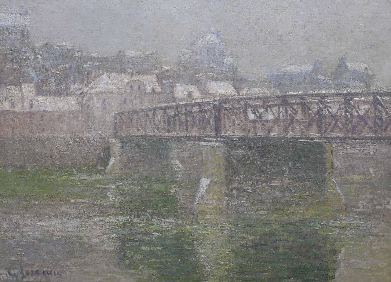 La Neige, Pontoise (Le pont du chemin de fer, effet de neige) by Gustave Loiseau