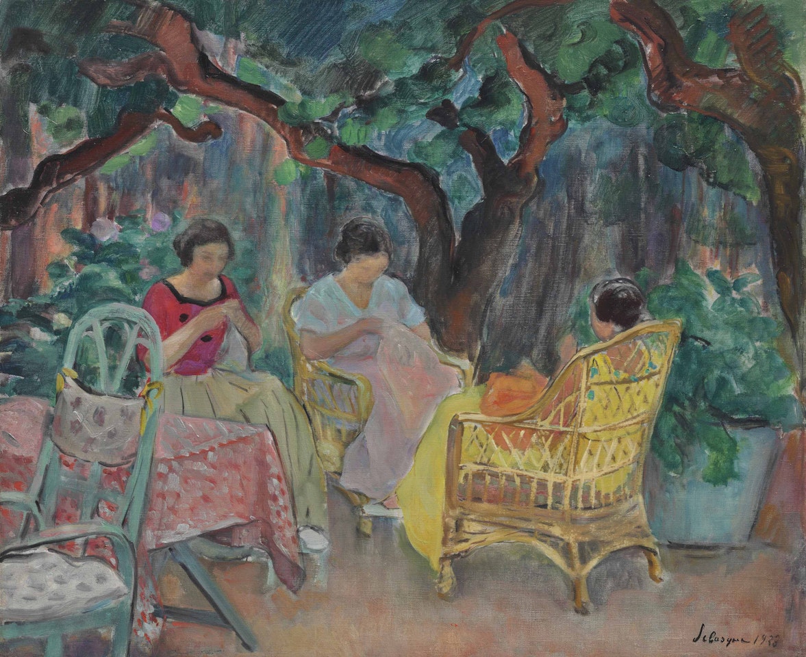 Trois femme cousant dans un jardin by Henri Lebasque