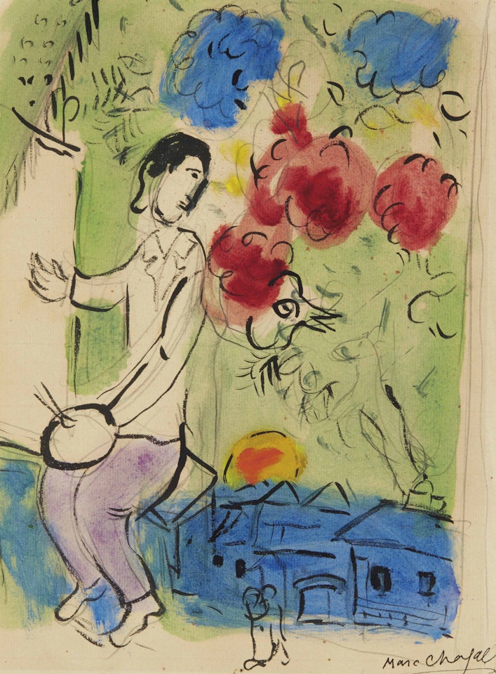 Etude pour L'apparition de la famille de l'artiste ou Artiste au-dessus du village by Marc Chagall