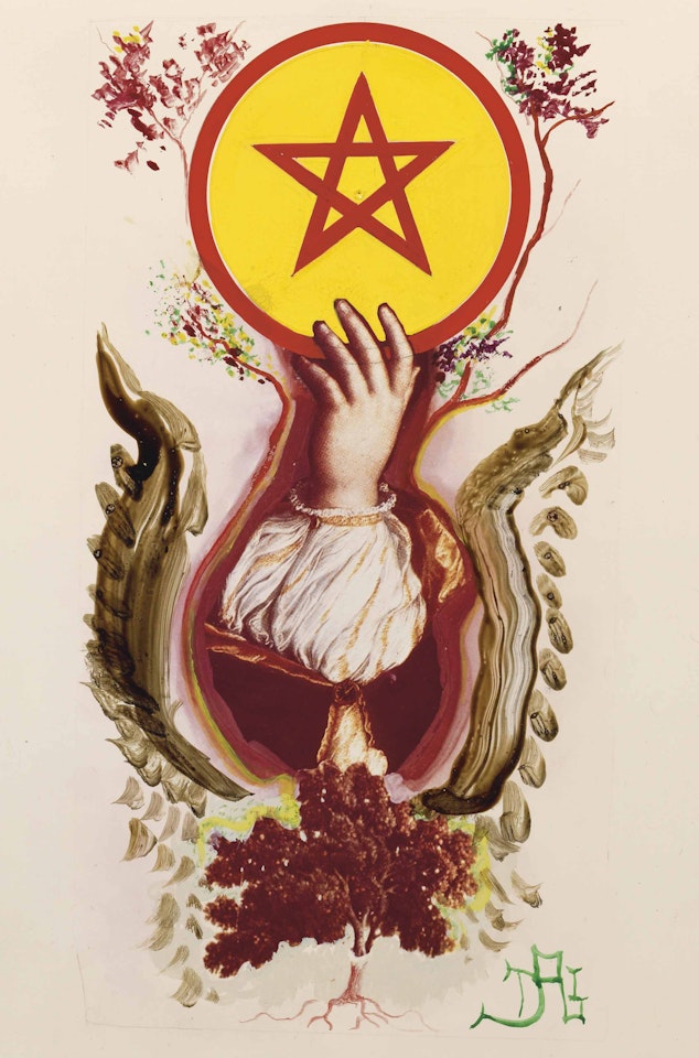 Un de pentacles, arcane mineur, projet pour le jeu de carte Le Tarot Universel de Salvador Dalí by Salvador Dali
